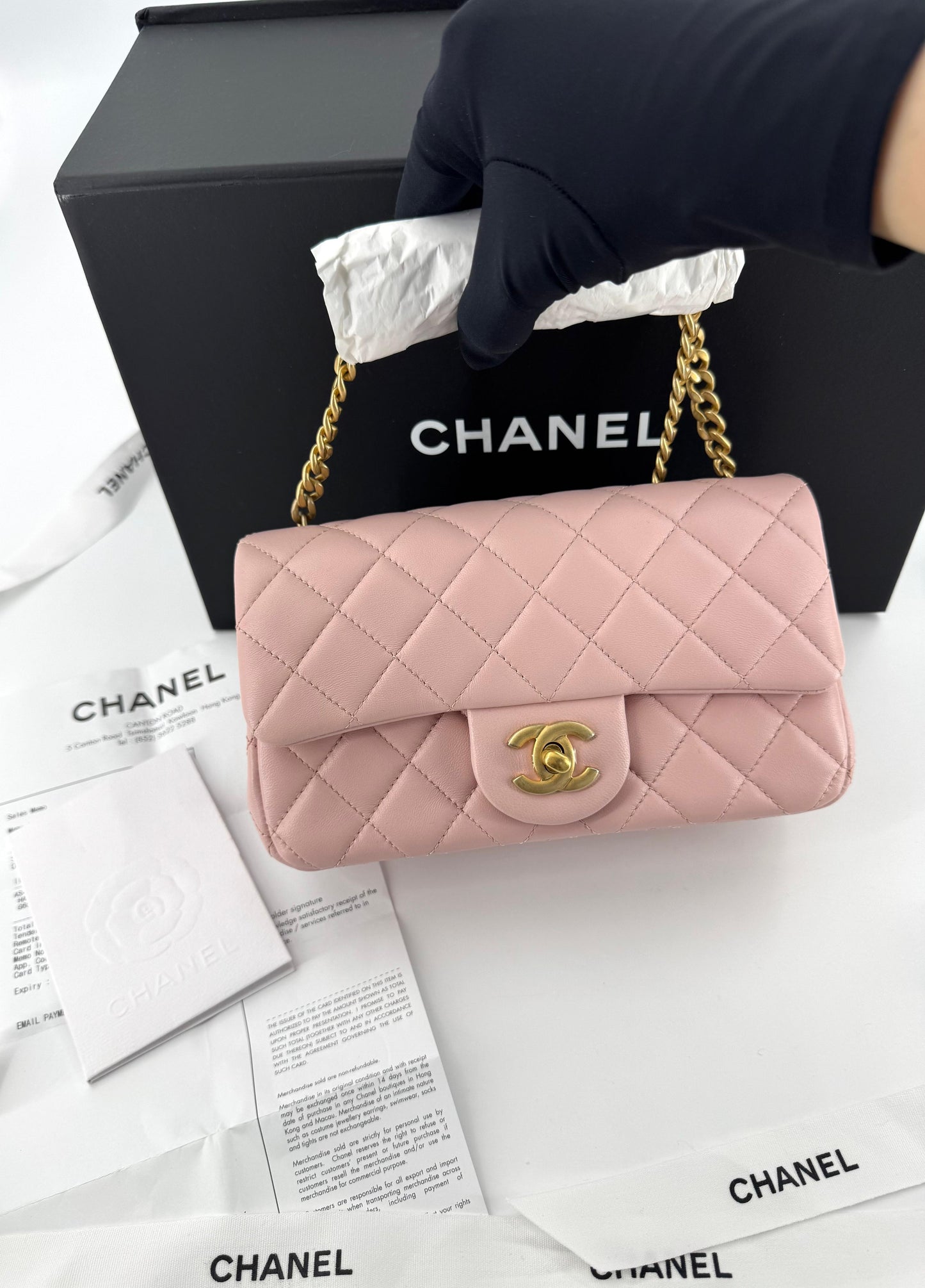 Chanel pink mini flap bag with gold hardware