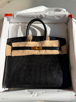 Hermes Birkin 25 Black Ostrich Gold Hardware