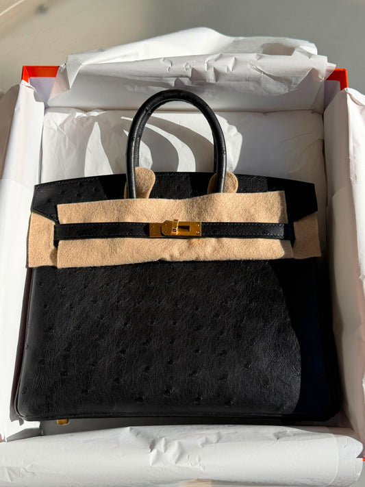Hermes Birkin 25 Black Ostrich Gold Hardware
