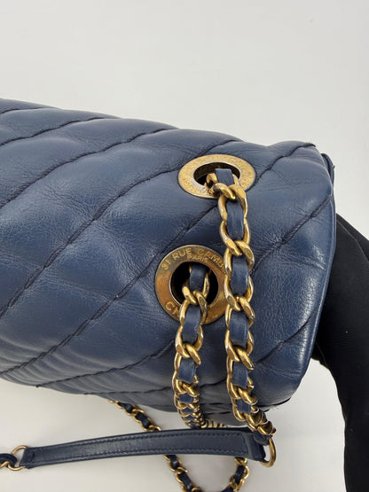 Chanel blue leather flap bag gold hardware
