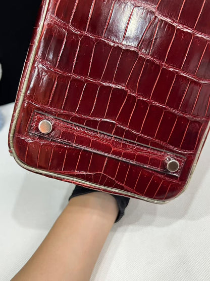 Hermes Birkin 30 Bordeaux Shiny Crocodile Leather Palladium Hardware
