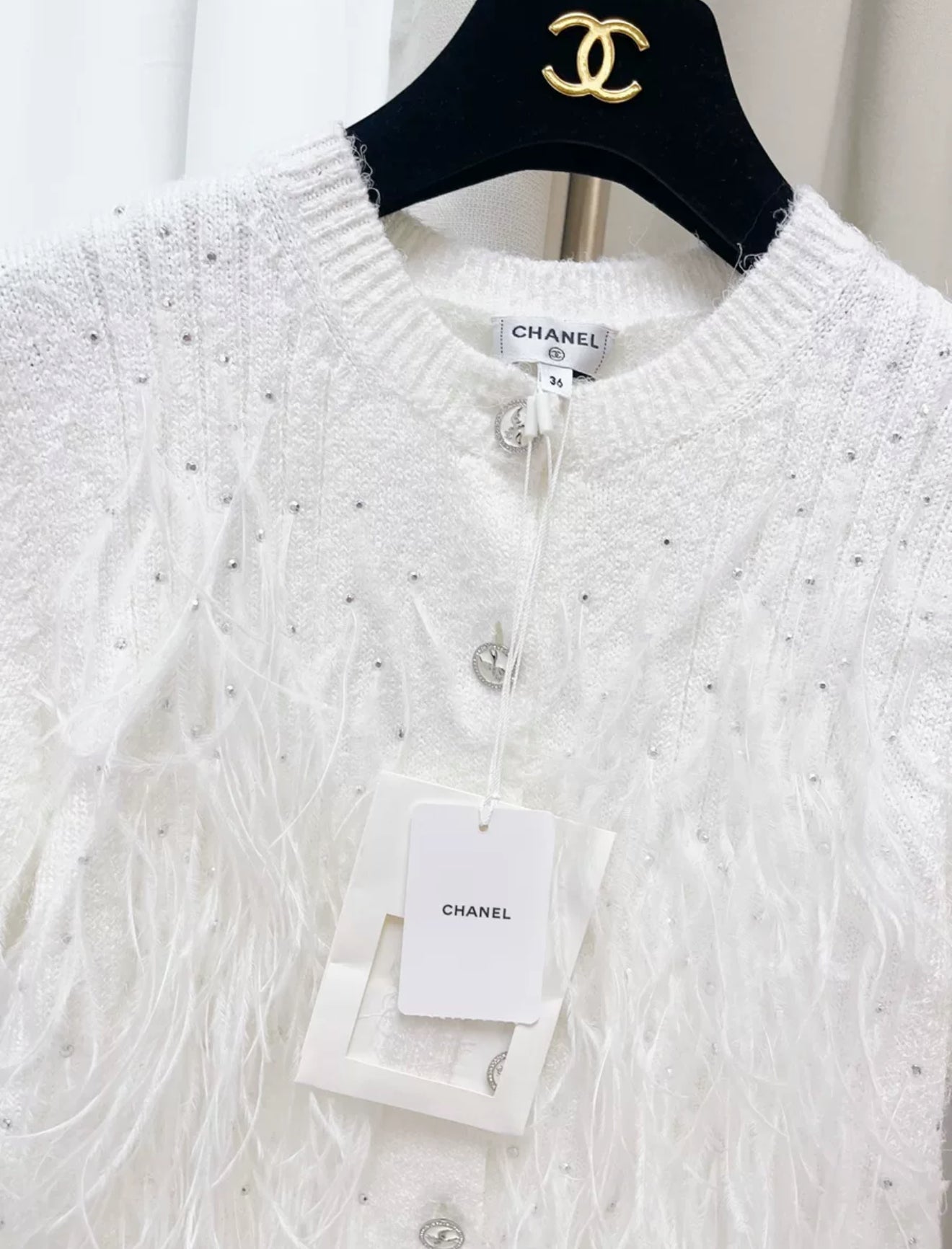 Chanel 25S white feather cardigan