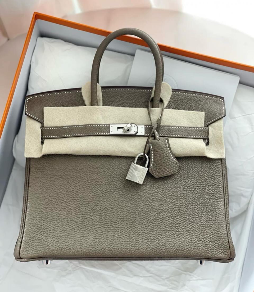 Hermes Birkin 25 Etoupe Togo Palladium Hardware stamp U full set