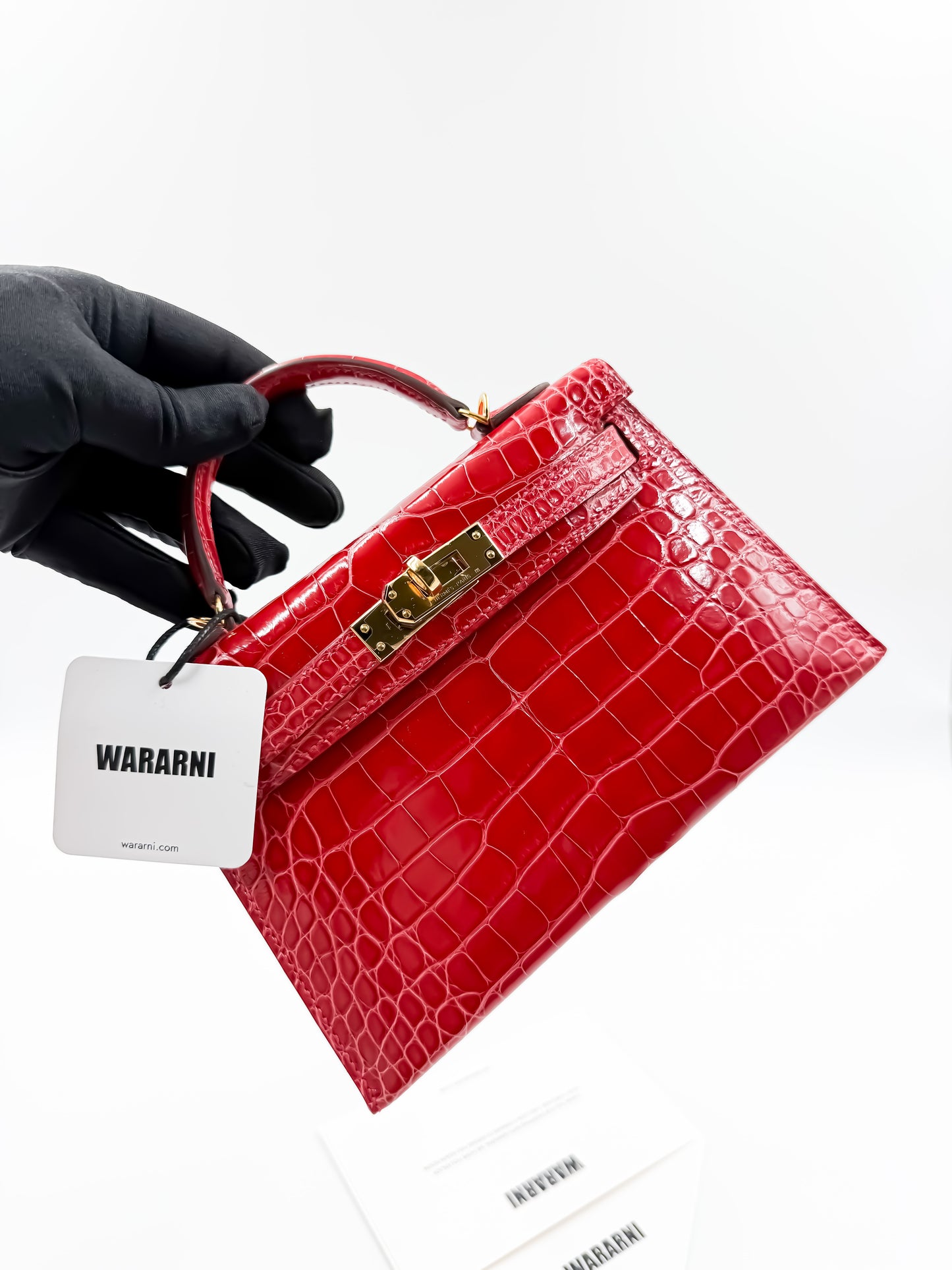 Hermès Mini Kelly 20 Shiny Braise Alligator leather with Gold Hardware