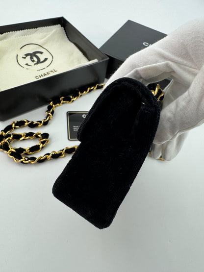 Chanel vintage Black velvet mini square flap bag with gold hardware