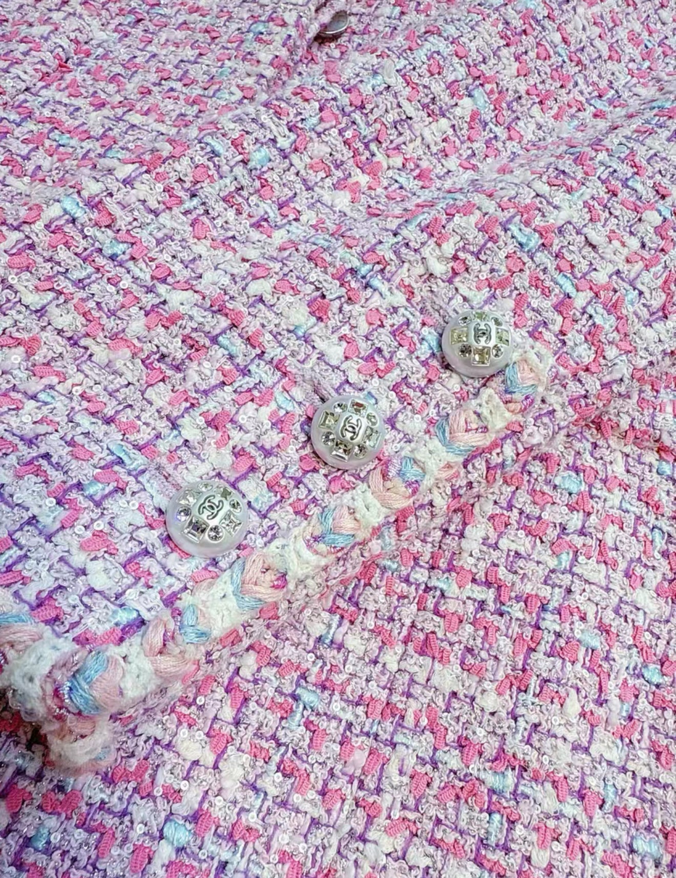 Chanel 23S pink tweed with pearls dress jacket