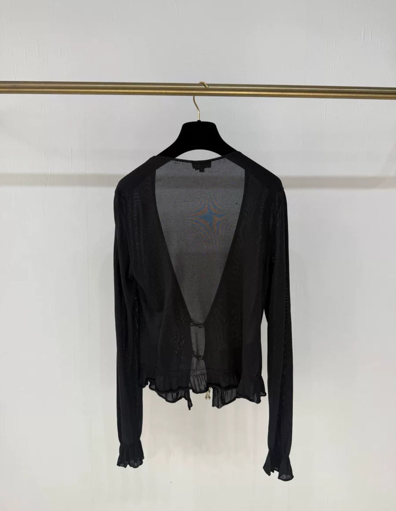 Chanel 23S black bow rhinestone top
