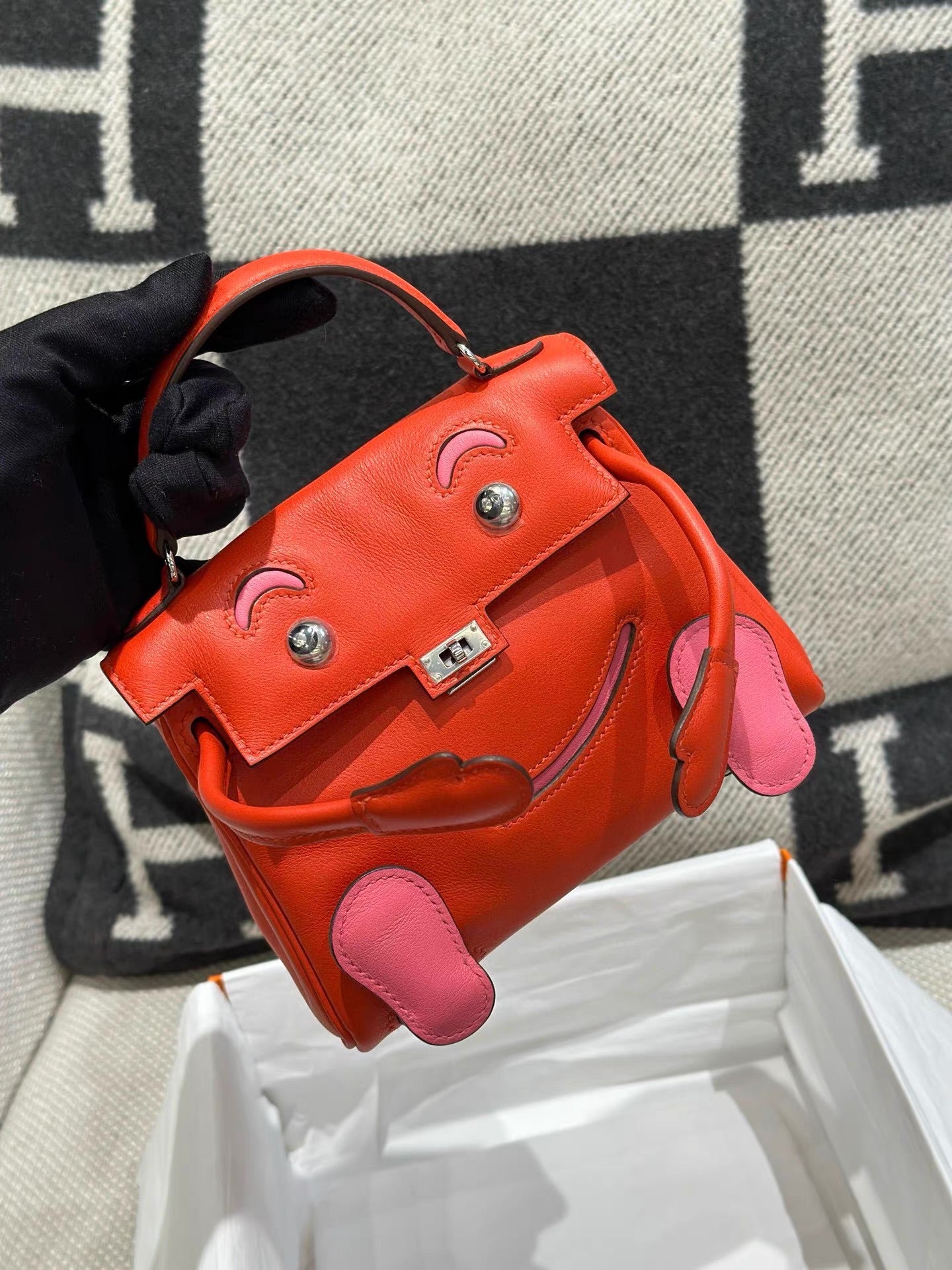 Hermes Kelly Doll capucine & rose azalée Swift leather with palladium hardware