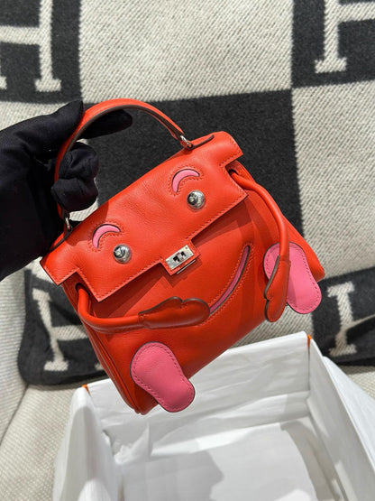 Hermes Kelly Doll capucine & rose azalée Swift leather with palladium hardware