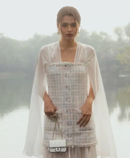 Chanel 25SS White/multicolor tweed silk dress