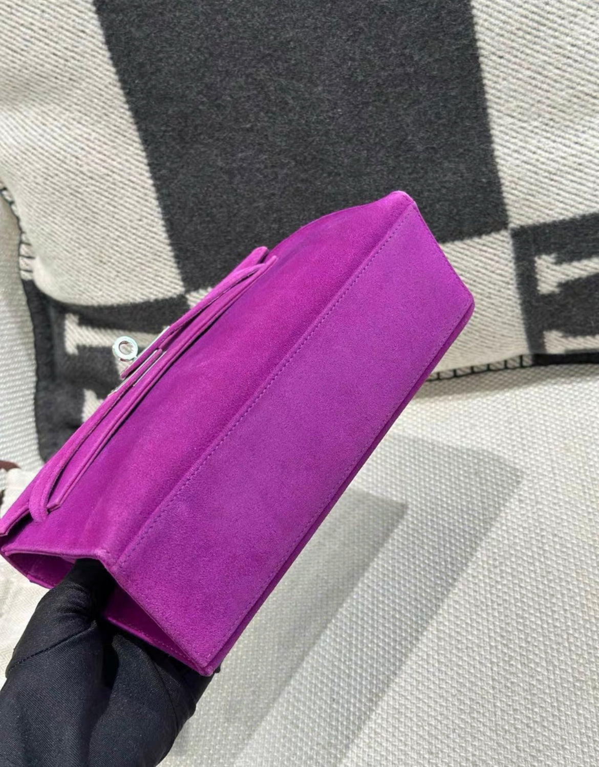 HERMÈS KELLY POCHETTE VIOLET VEAU DOBLIS SUEDE PALLADIUM HARDWARE