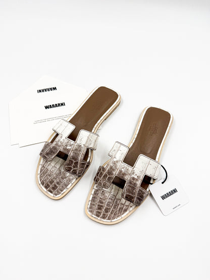Hermès Oran Sandals in Himalaya Niloticus Crocodile - size 38