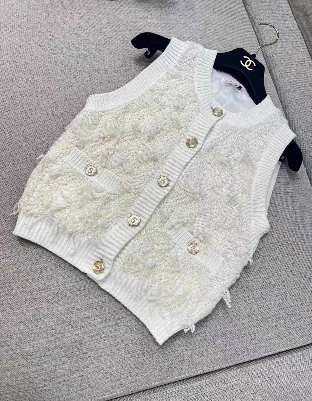 Chanel 21S ecru tweed cardigan