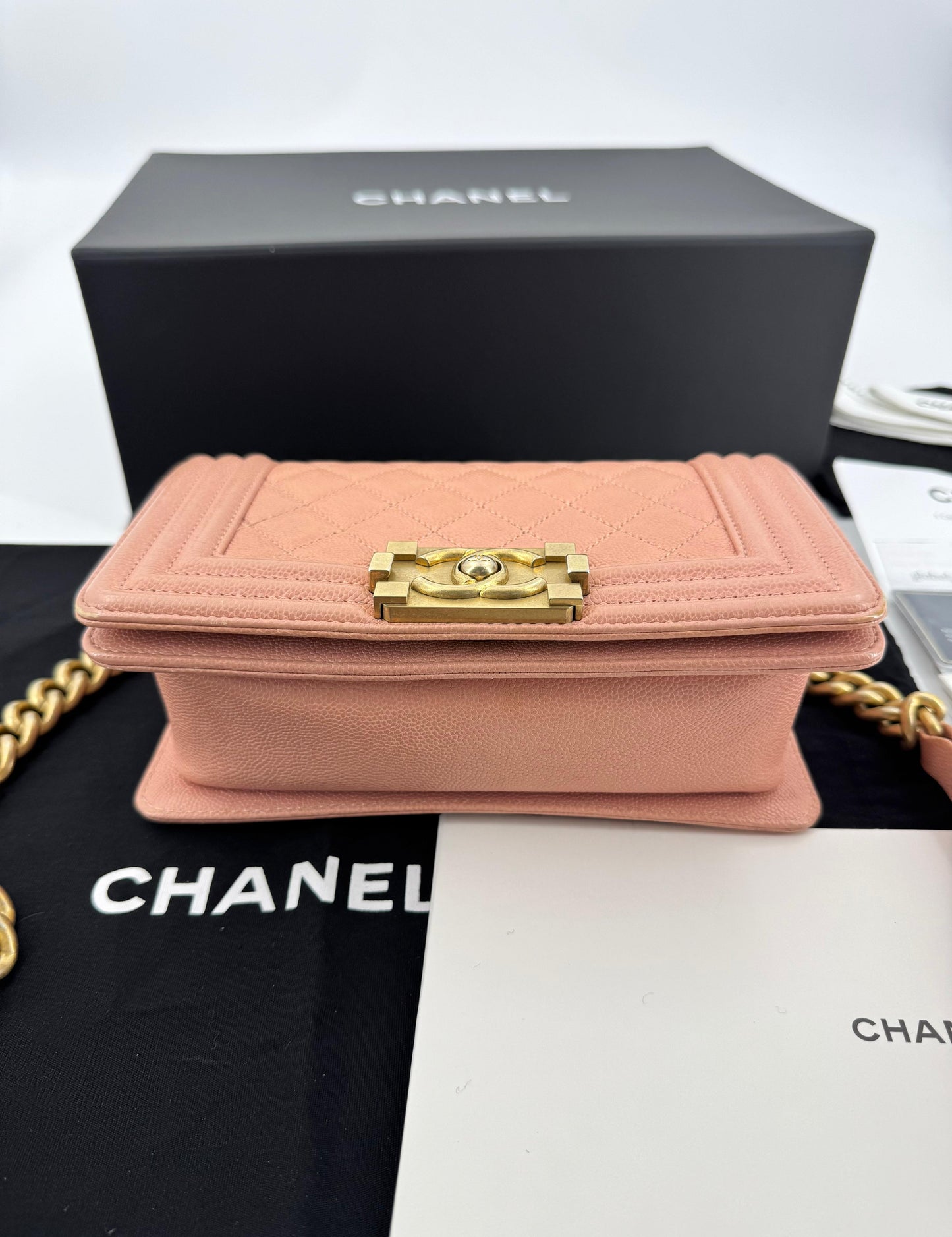 Chanel Boy Mini Bag in peach pink with gold hardware