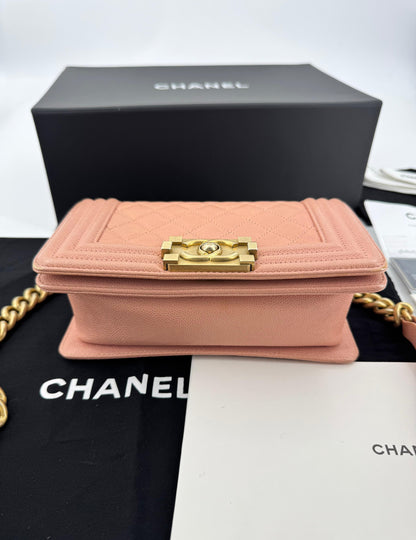 Chanel Boy Mini Bag in peach pink with gold hardware