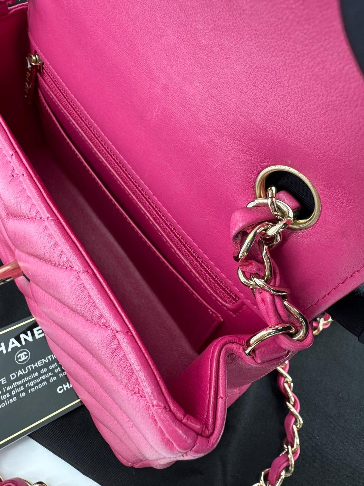 Chanel pink Lambskin Chevron Quilted Medium Double Flap