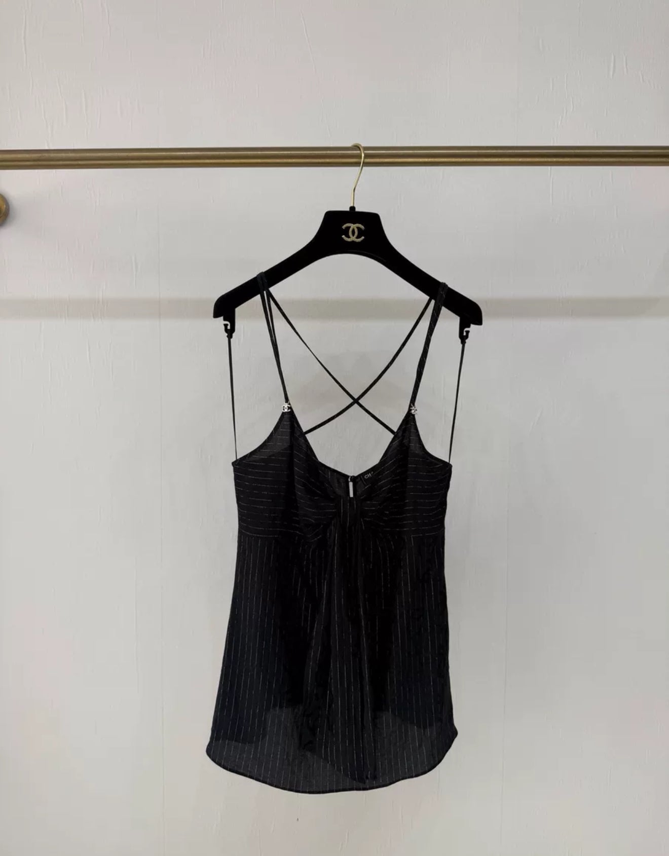 Chanel 23P black striped bow-tie top