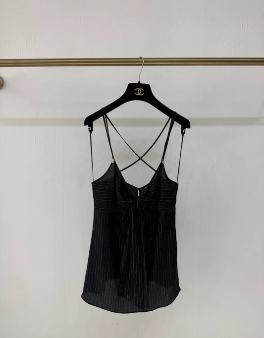 Chanel 23P black striped bow-tie top