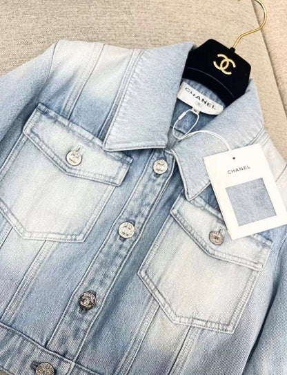 Chanel 24M Coco Beach 2024 Collection Jacket, iridescent washed denim, blue & silver size 36