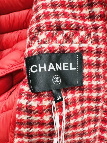 Chanel 24N Ski Collection down jacket in red check, size F34