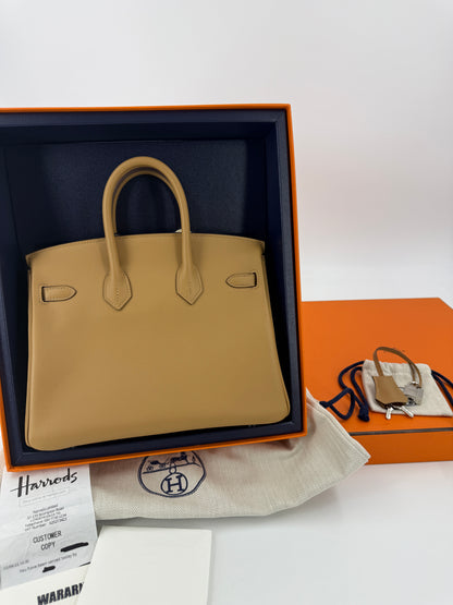 HERMÈS IN AND OUT BIRKIN 25 BISCUIT PRINTED SWIFT PALLADIUM HARDWARE