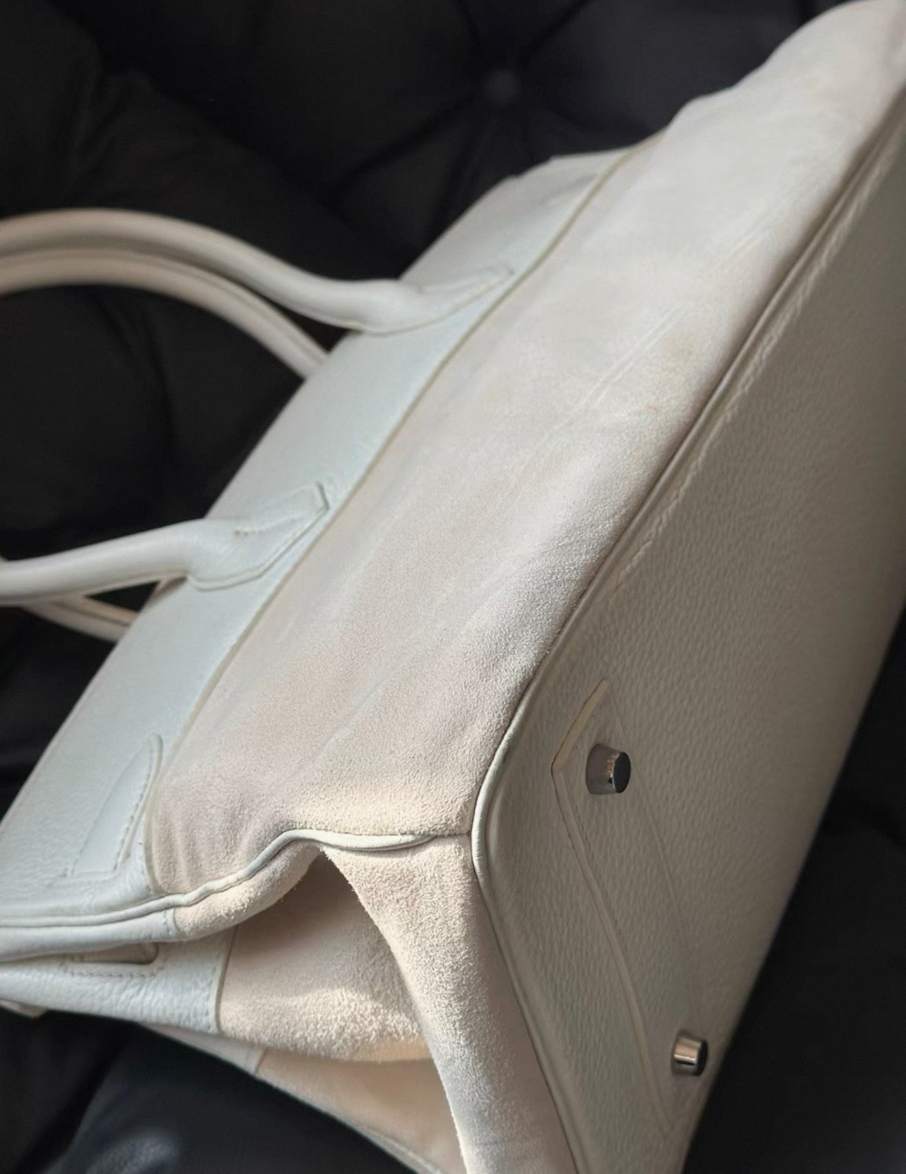 Hermes Birkin Shoulder 42 Cream White leather & Doblis suede with palladium hardware