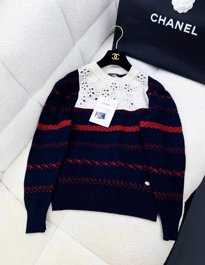 Chanel 21C Navy Blue, Ecru & Red Pullover size 34