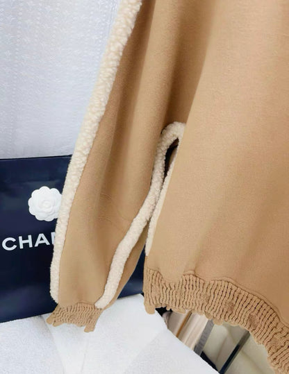 Chanel 24/25 Fall Winter Shearling Lambskin, Brown & Beige Pullover size 38