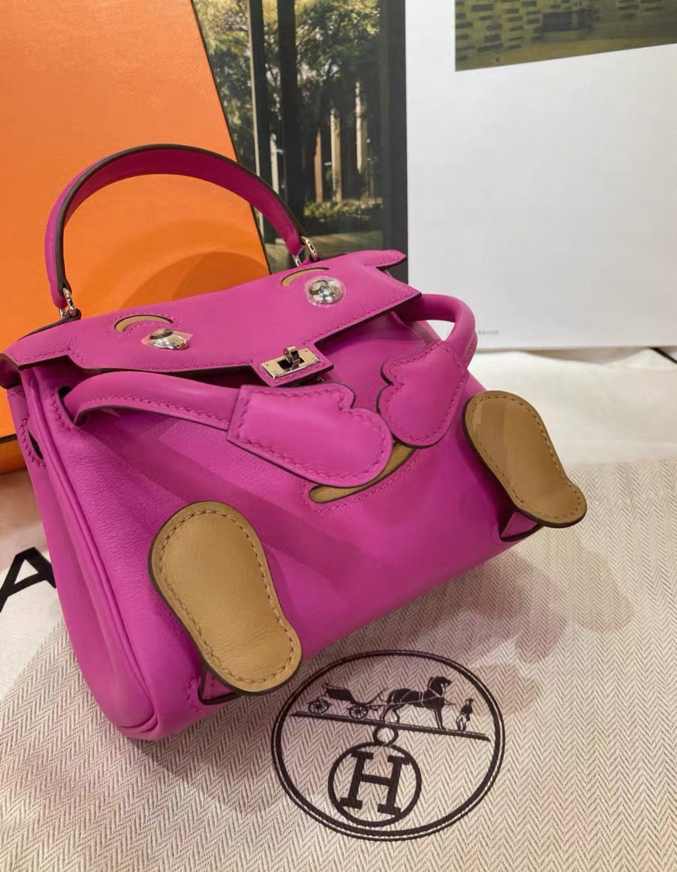 HERMÈS Limited Edition Kelly Doll Biscuit (4B) Magnolia (9I) Swift Palladium Hardware