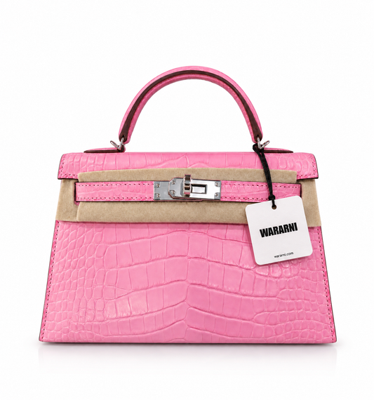Hermes Mini kelly 20 Bubblegum Pink Matte alligator leather palladium harwdare