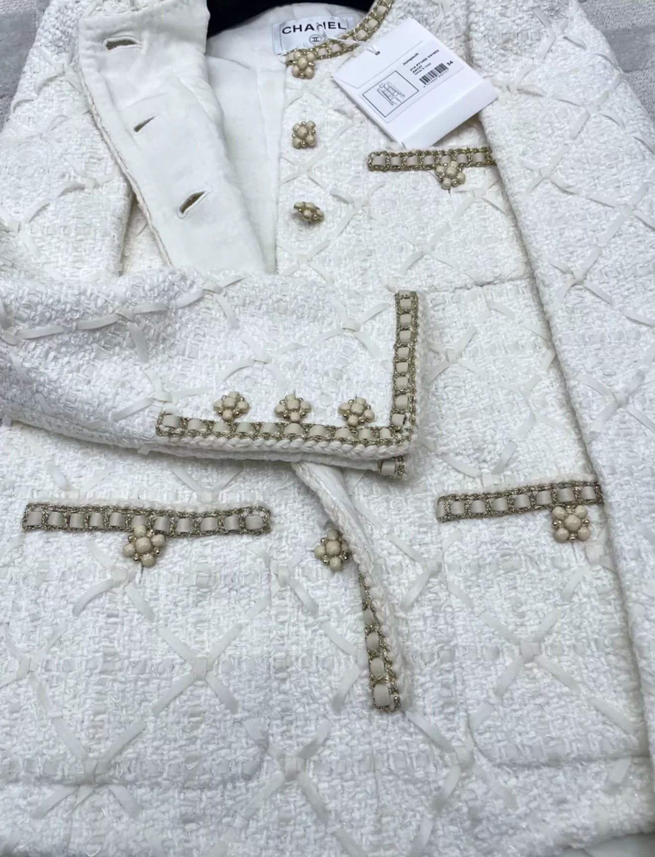 Rare Chanel 21A Ecru Gold chain bodysuit jacket