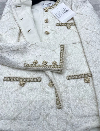 Rare Chanel 21A Ecru Gold chain bodysuit jacket