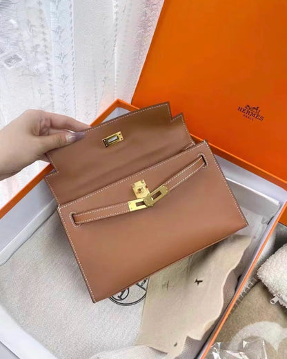 Hermes Mini Kelly Pochette Gold Swift Leather Gold Hardware