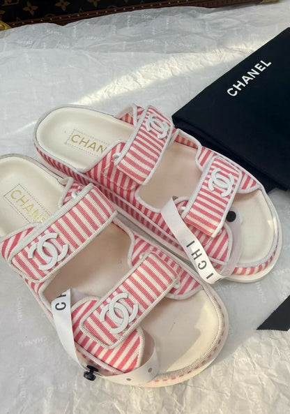 Chanel pink striped sandals