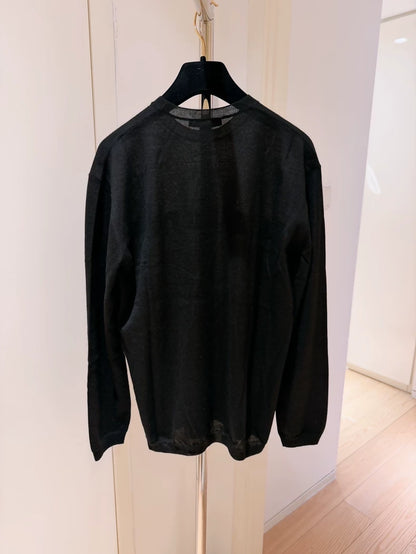 Louis Vuitton logo rhinestone embroidered black cashmere knit sweater
