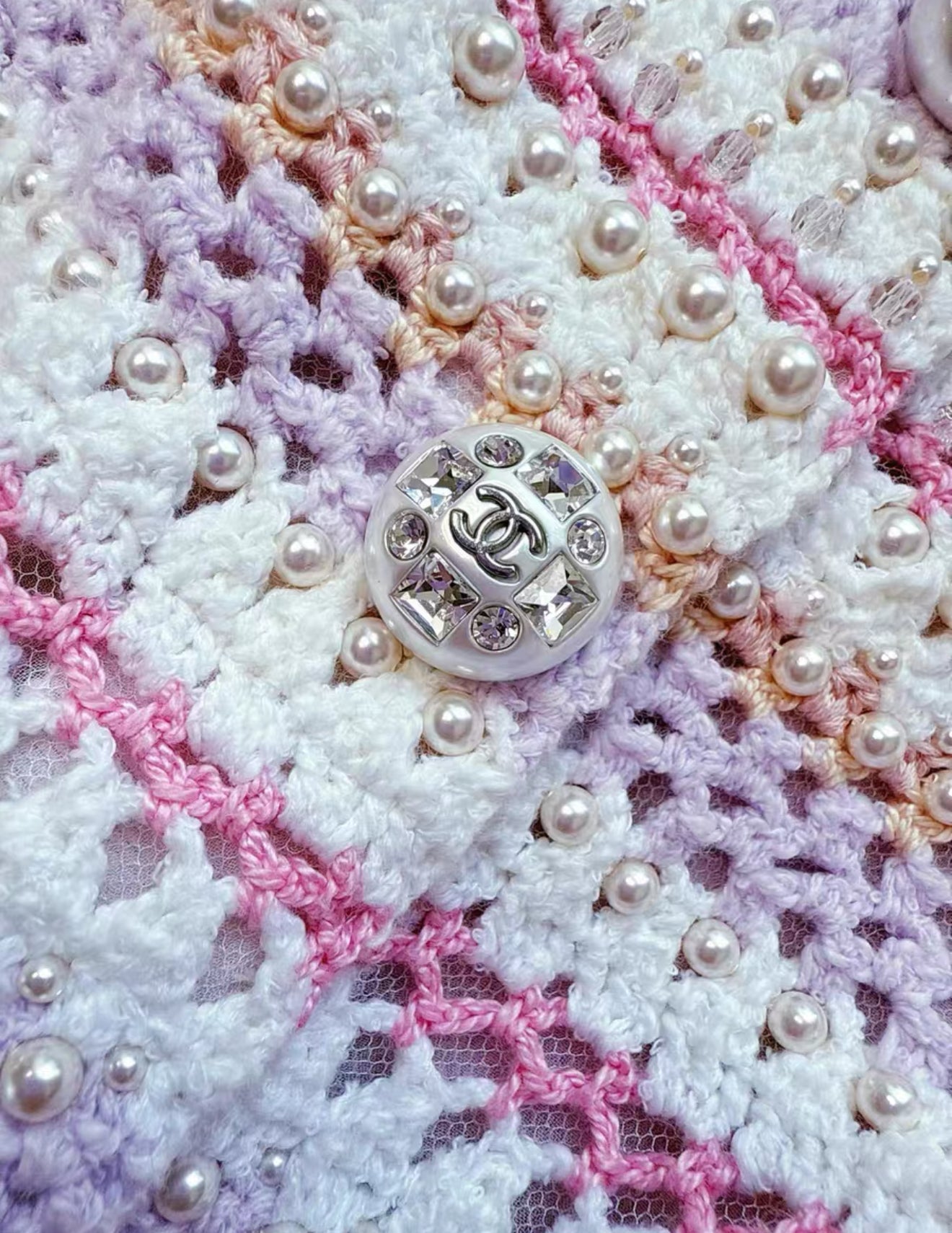 Chanel 23S pink tweed with pearls dress jacket