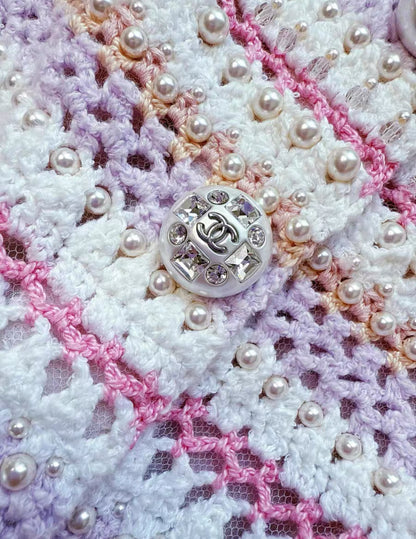 Chanel 23S pink tweed with pearls dress jacket