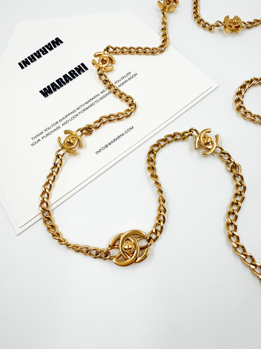 Chanel Vintage CC Turnlock Necklace — Iconic Double-Strand Gold Chain