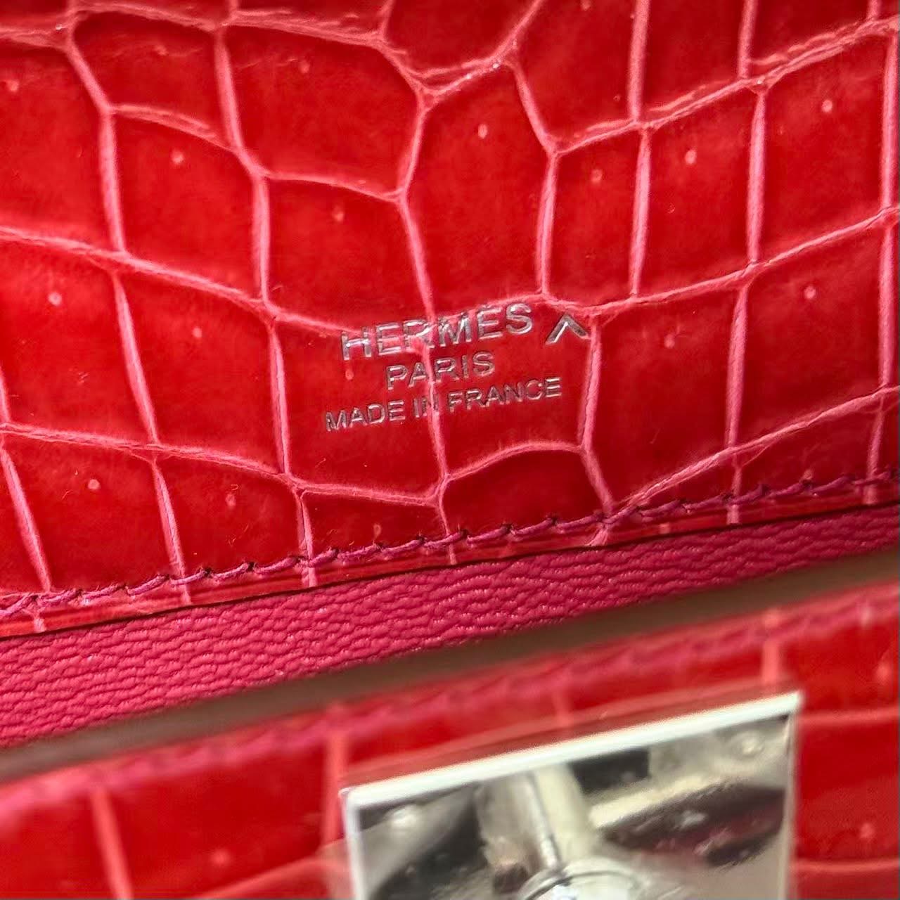 Hermes Kelly Cut red shiny crocodile Diamonds