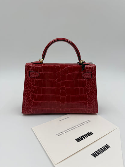 Hermès Mini Kelly 20 Shiny Braise Alligator leather with Gold Hardware