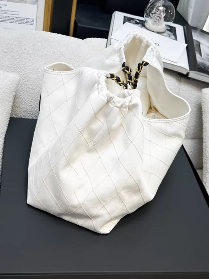 Chanel 26M black and white denim tote bag with double C logo
