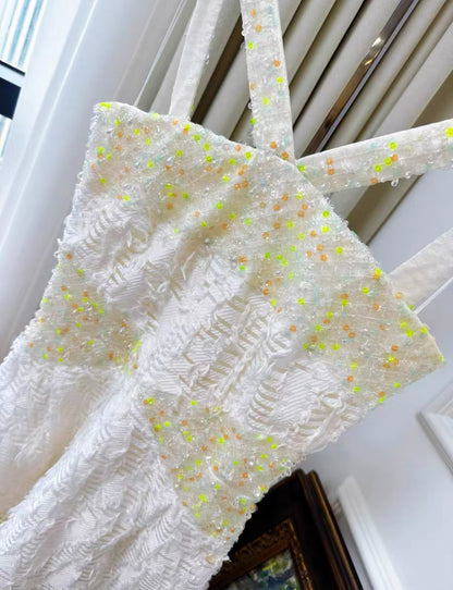 Chanel 18s white embroidered haute couture dress