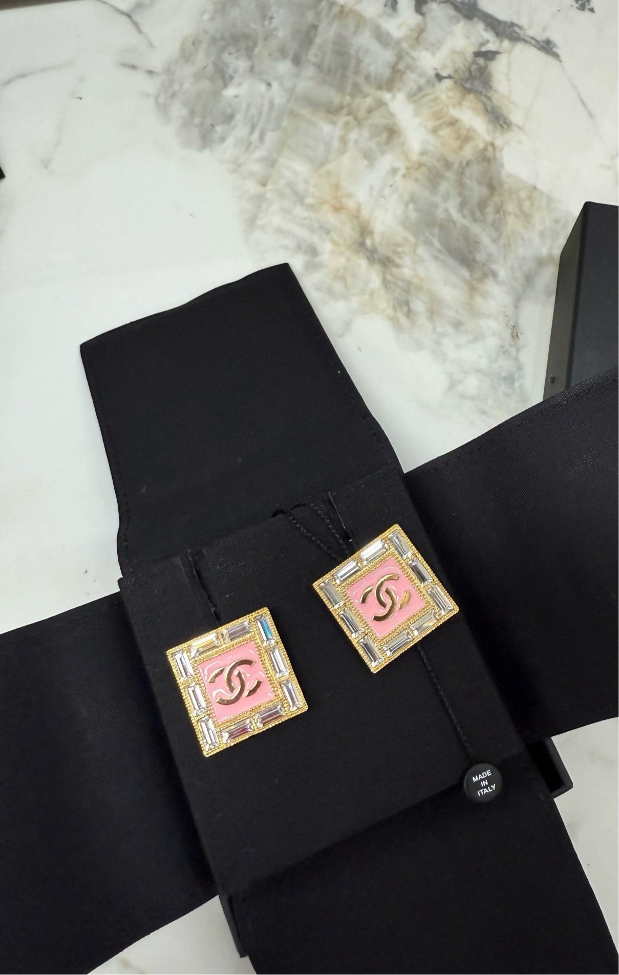 Chanel 24S Large Pink Square Acrylic Rhinestone Earrings