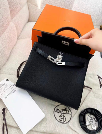 HERMES Kelly 25 Togo Black Palladium Hardware