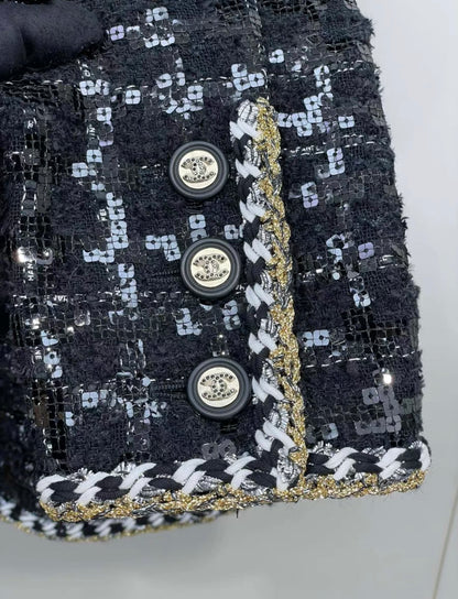 Chanel 21SS black sequin jacket with 4 pockets size 40