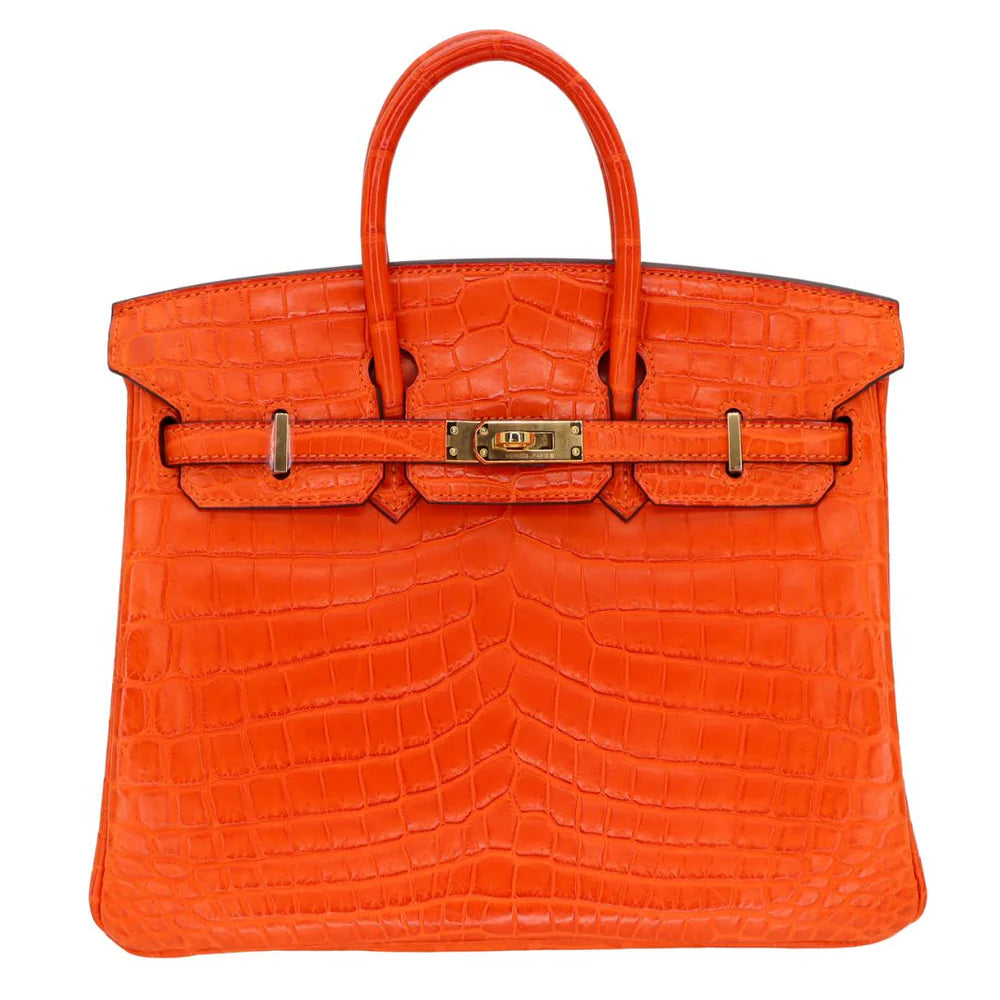 Hermes Birkin 25 Orange Poppy Matte Alligator leather Gold Hardware