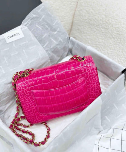 Chanel Medium Pink Alligator Double Flap Bag Gold Hardware