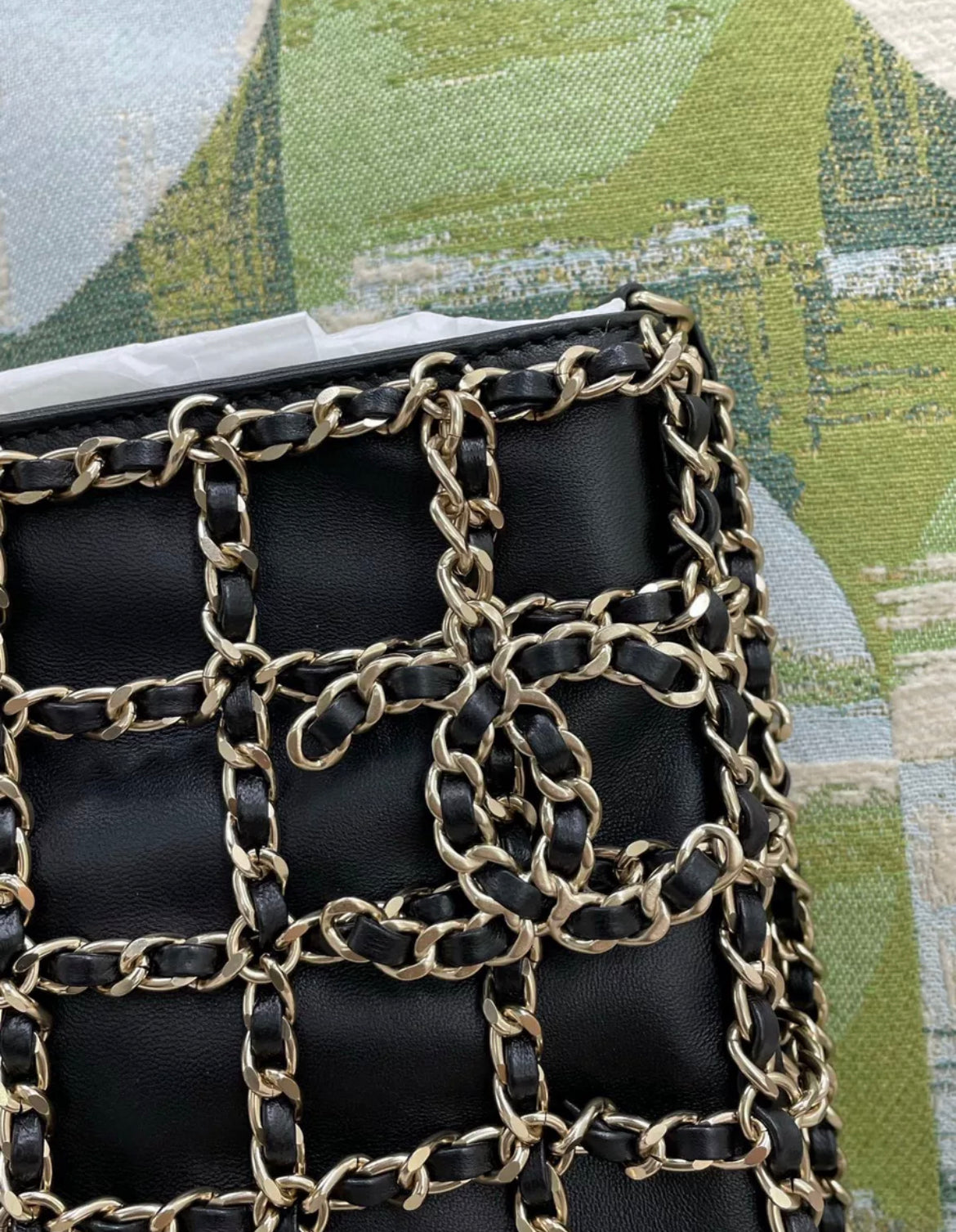 Chanel 2022 Black Leather & gold Chain Large Shopping Tote Gold Hardware