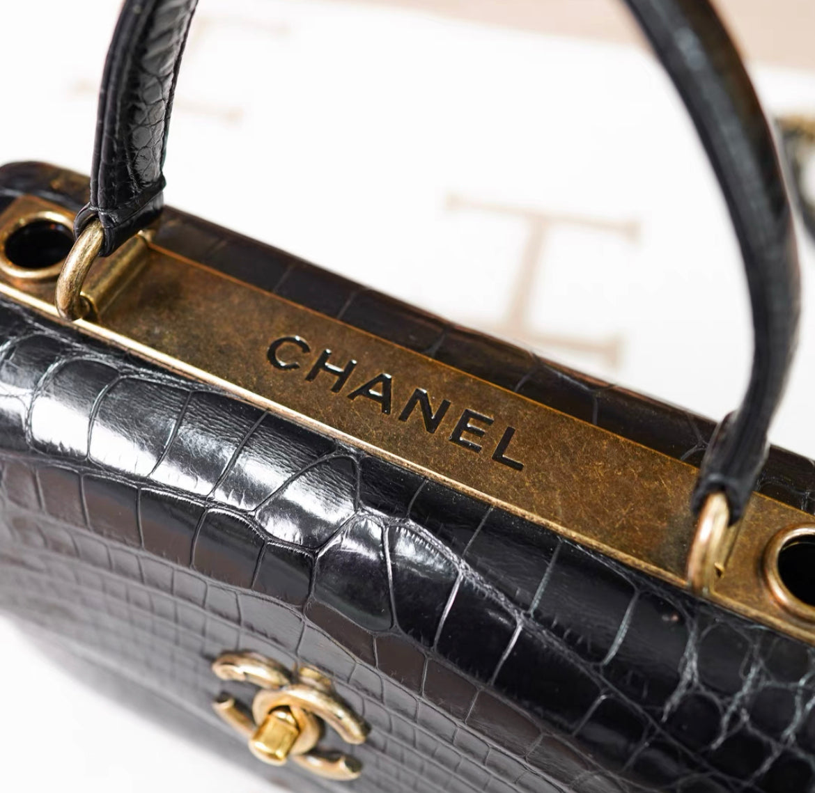 Chanel Black Exotic Croccodile Leather Vintage Flap Bag