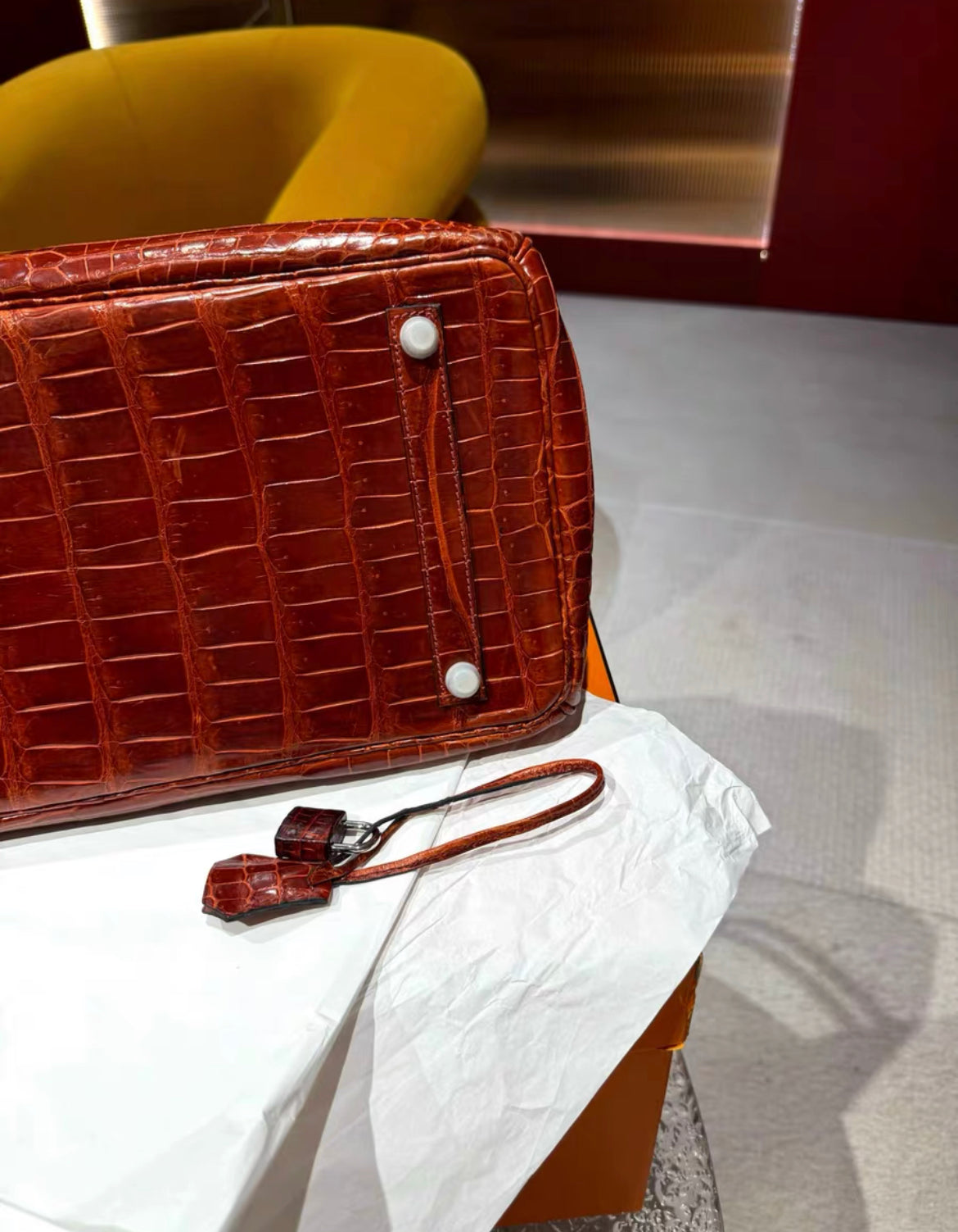 Hermes Birkin 35 Braise Lipstick Red Crocodile Palladium Hardware